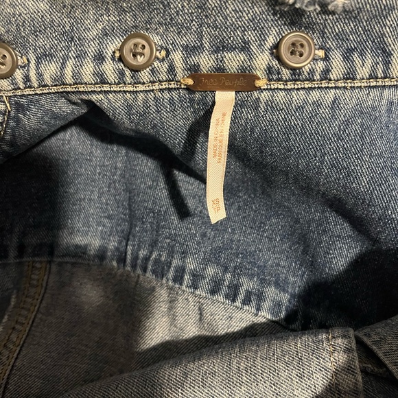 Free People FP Distressed Denim /Knit Hooded Jacket XS removable hood! - Picture 4 of 5
